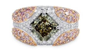 A Fancy Green Radiant & Pink Pave Diamond Ring (4.69Ct TW)